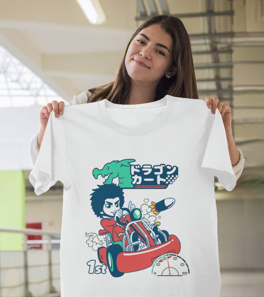 Dragon Kart Japanese Afro Racer 1st Place Red Vehicle Rocket Gauge T-Shirt