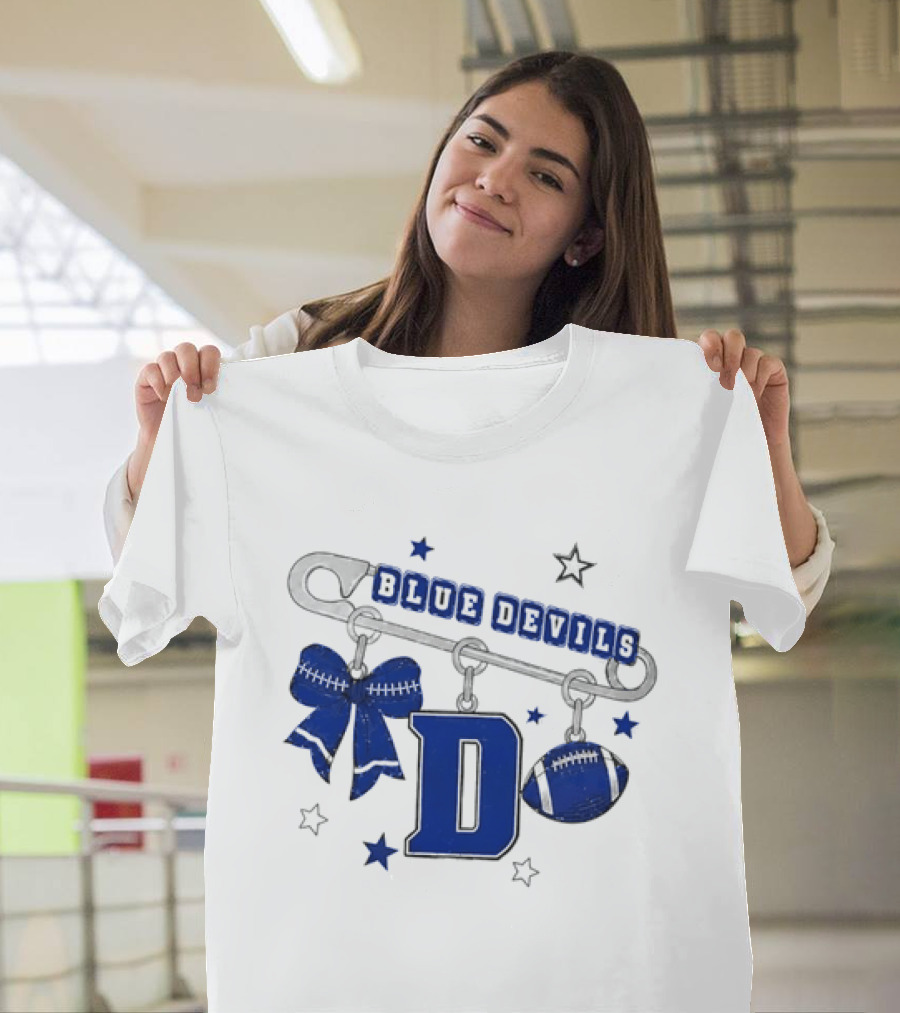 Duke Blue Devils Football Safety Pin Charms Bow Stars T-Shirt