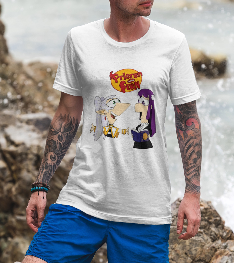 Frieren And Fern Animated Characters With Book And Unique Cartoon T-Shirt