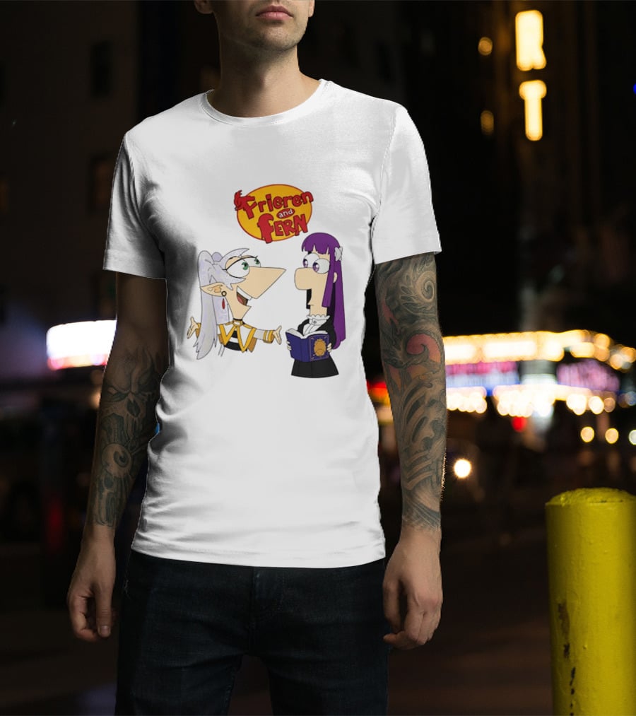 Frieren And Fern Animated Characters With Book And Unique Cartoon T-Shirt