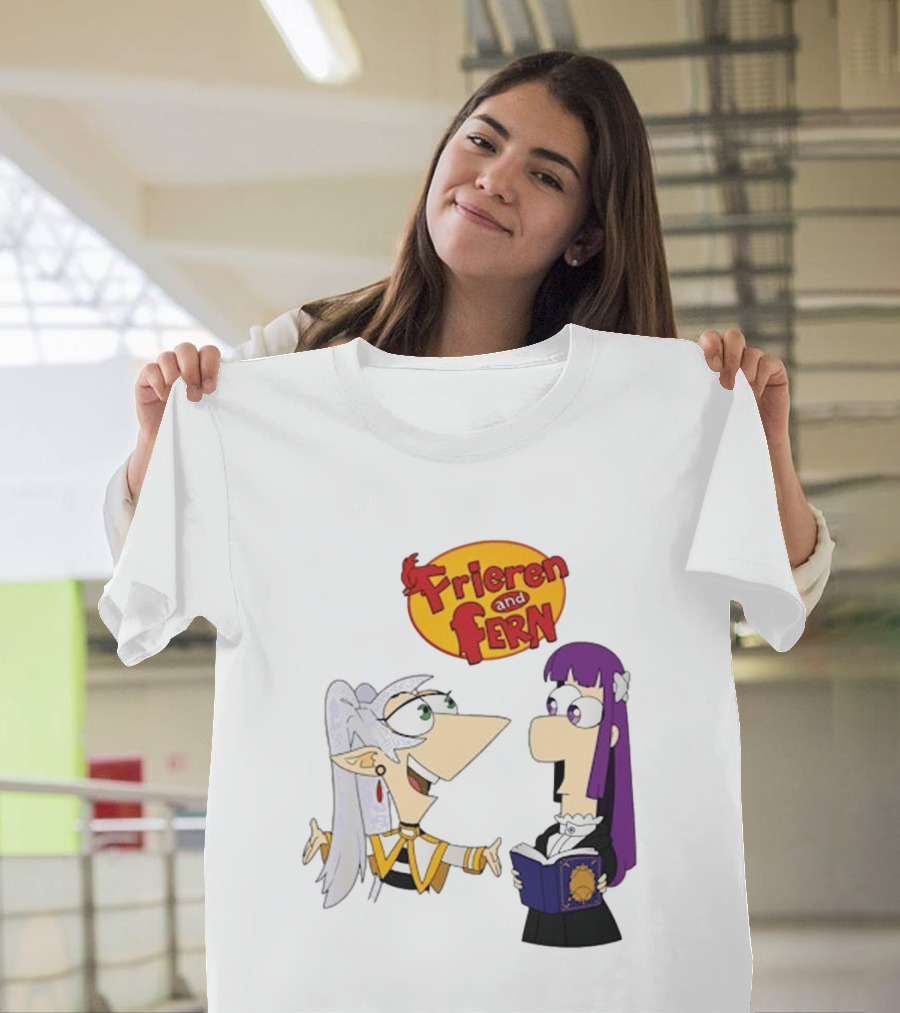 Frieren And Fern Animated Characters With Book And Unique Cartoon T-Shirt
