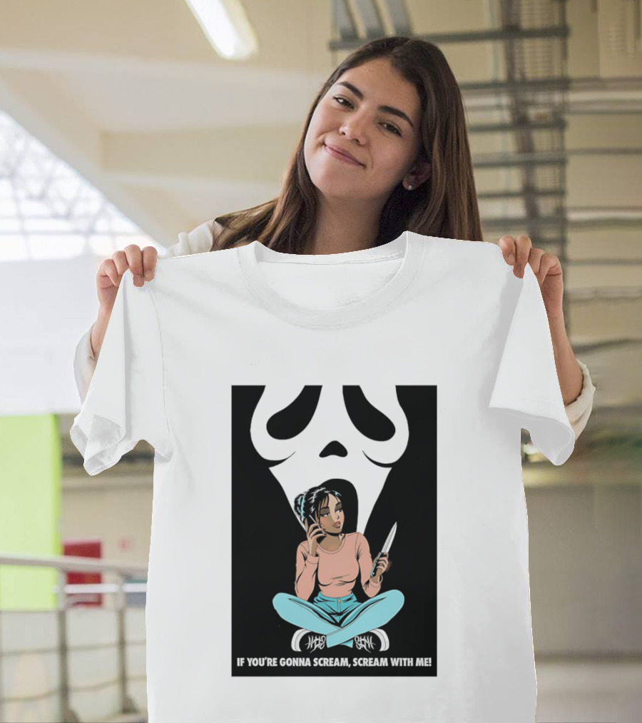 If You're Gonna Scream Scream With Me Ghostface Mask And Woman T-Shirt