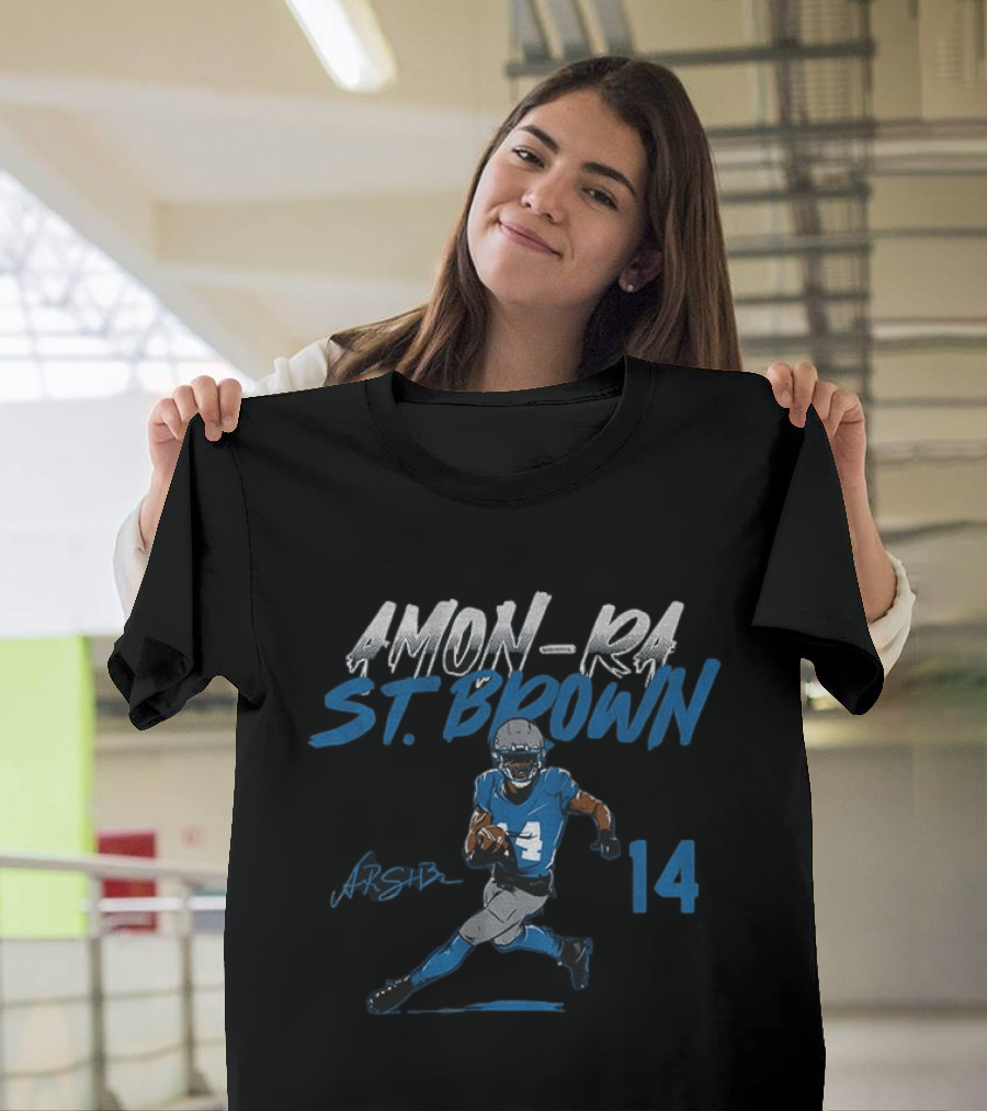 Amon Ra St. Brown Detroit Lions Football Player 14 Signature Edition T-Shirt