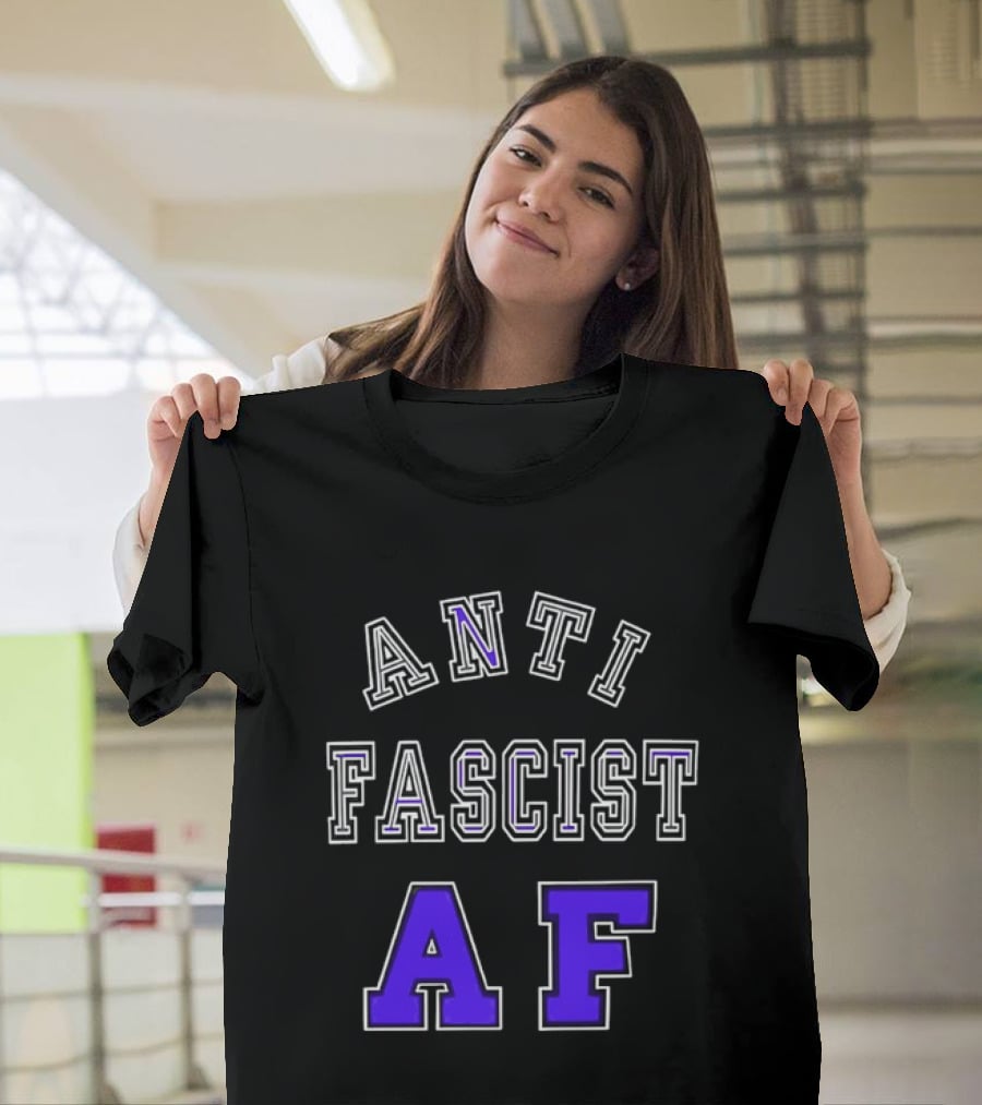 ANTI FASCIST AF Purple White Varsity Block стиль T-Shirt