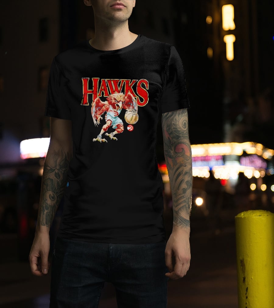 Atlanta Hawks Fierce Dribbling Cartoon Bird In NBA Jersey T-Shirt