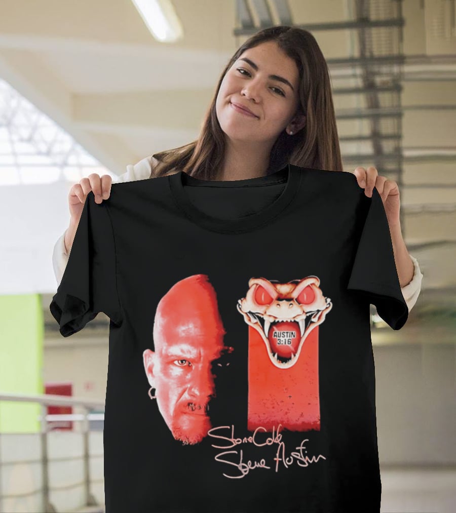 Austin 3 16 Stone Cold Steve Red Rattlesnake Head Signature T-Shirt