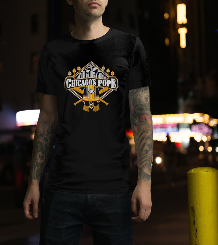 Chicago's Pope Baseball Crossed Bats City Skyline T-Shirt