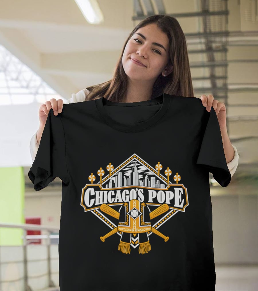 Chicago's Pope Baseball Crossed Bats City Skyline T-Shirt