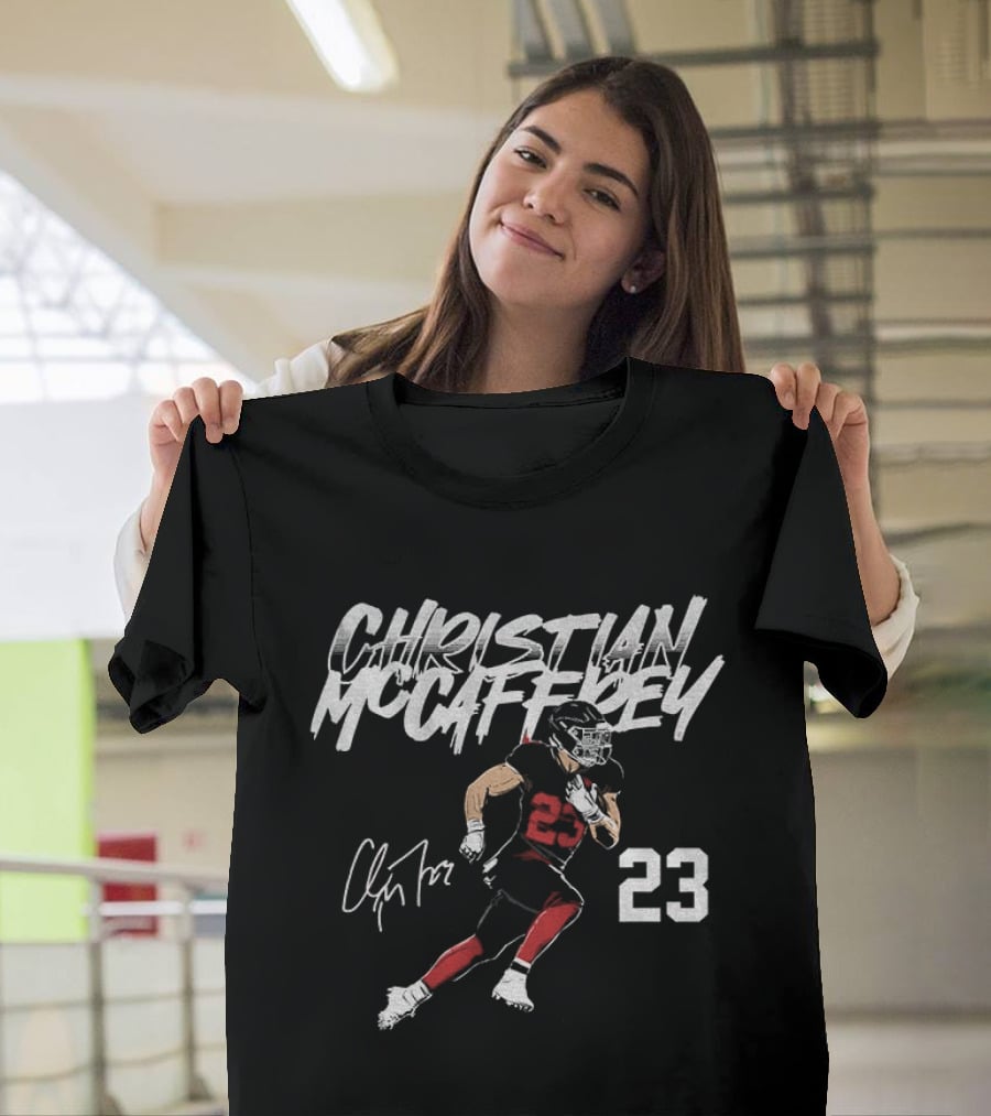 Christian McCaffrey San Francisco 49ers NFLPA 23 Signature Football Player T-Shirt