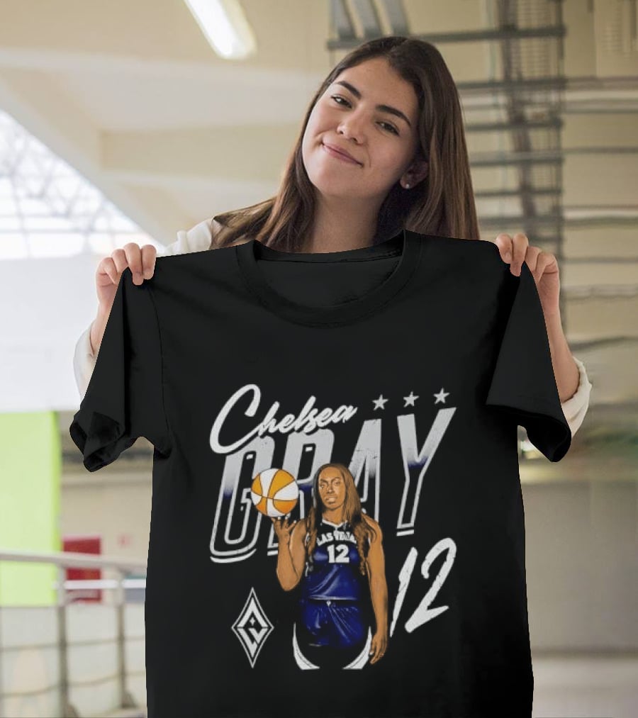 Las Vegas Aces Chelsea Gray Holding Basketball 12 Distressed T-Shirt