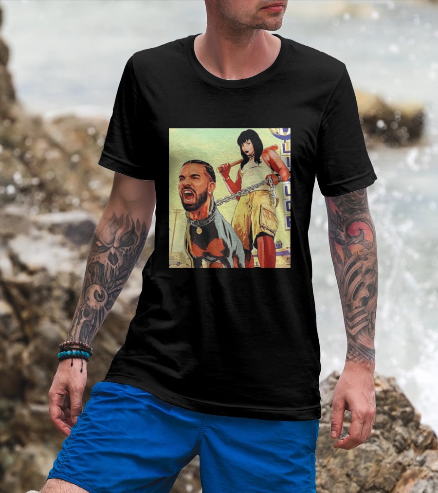 Drake Dog Head Chained To Goth Girl Art Cartoon T-Shirt