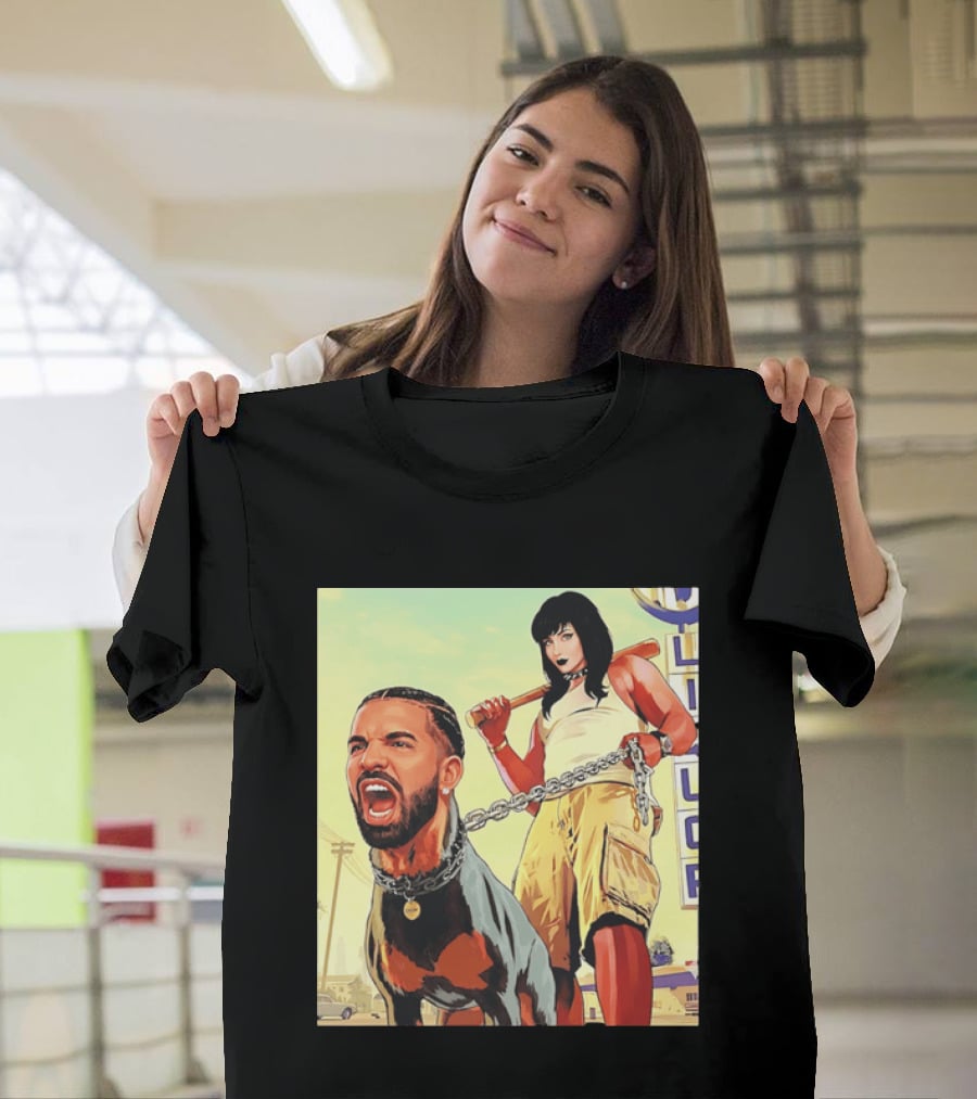 Drake Dog Head Chained To Goth Girl Art Cartoon T-Shirt