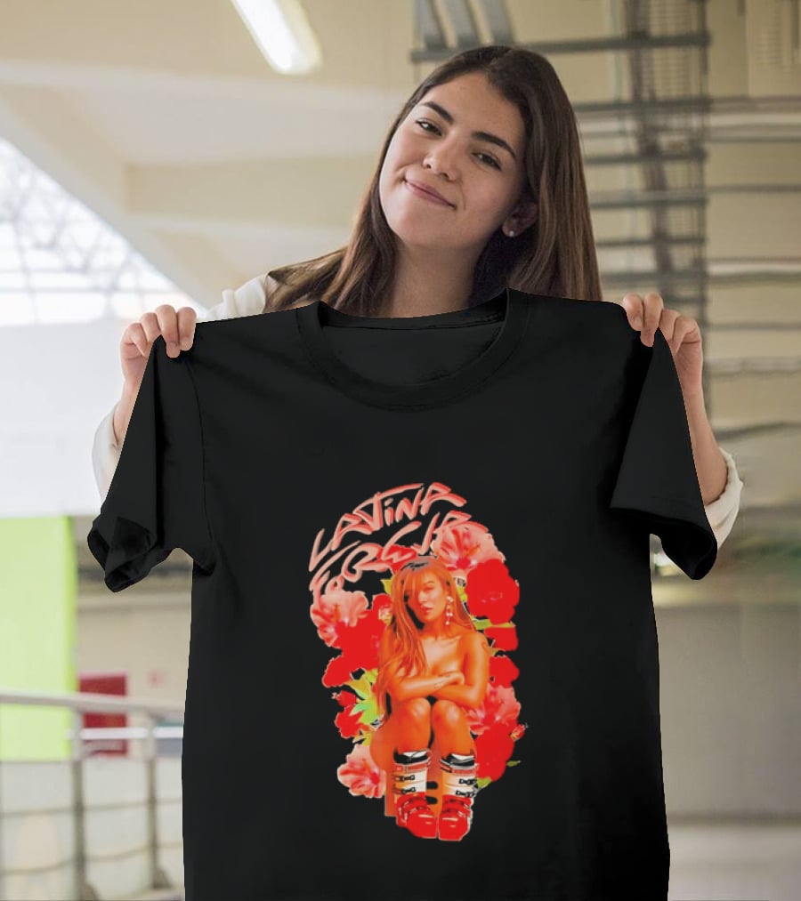 Latina Forever Woman Surrounded By Red Hibiscus With Ski Boots T-Shirt