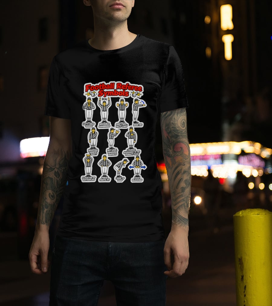 Football Referee Symbols Cartoon Referees Making Hand Signals T-Shirt
