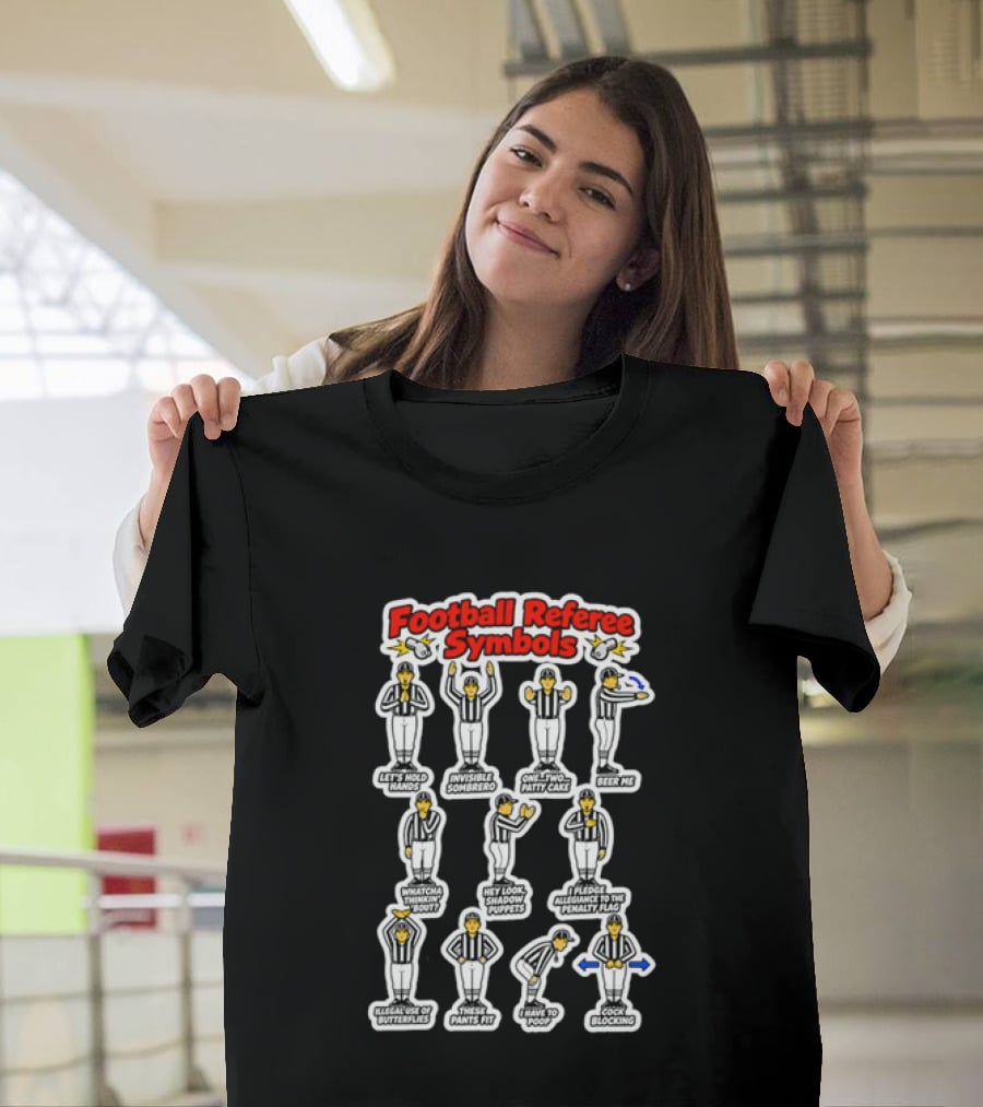Football Referee Symbols Cartoon Referees Making Hand Signals T-Shirt