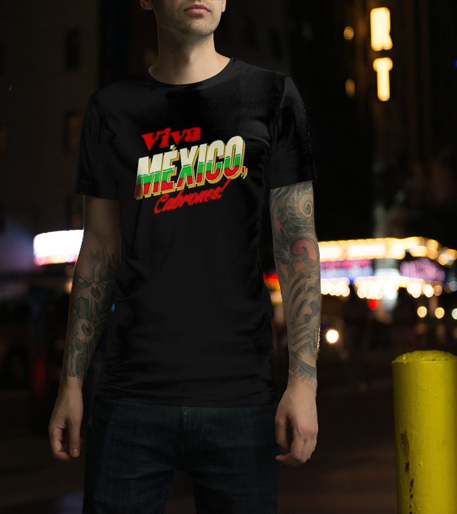 Viva México Cabrones Tricolor 3D Block Lettering T-Shirt