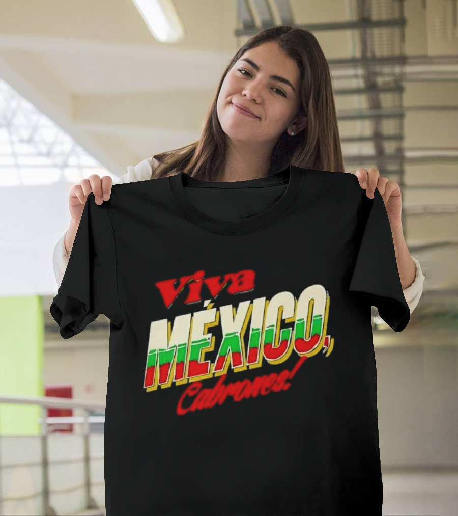 Viva México Cabrones Tricolor 3D Block Lettering T-Shirt