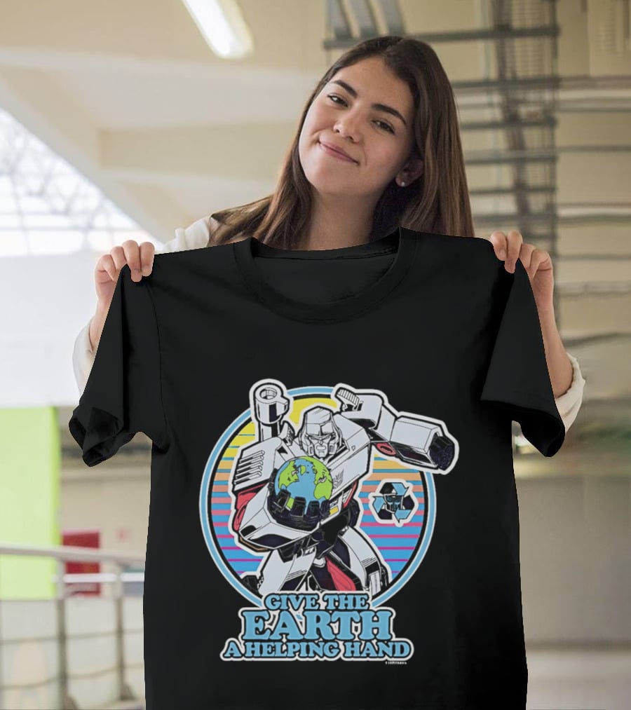 Give The Earth A Helping Hand Megatron With Recycling Symbol Transformers T-Shirt