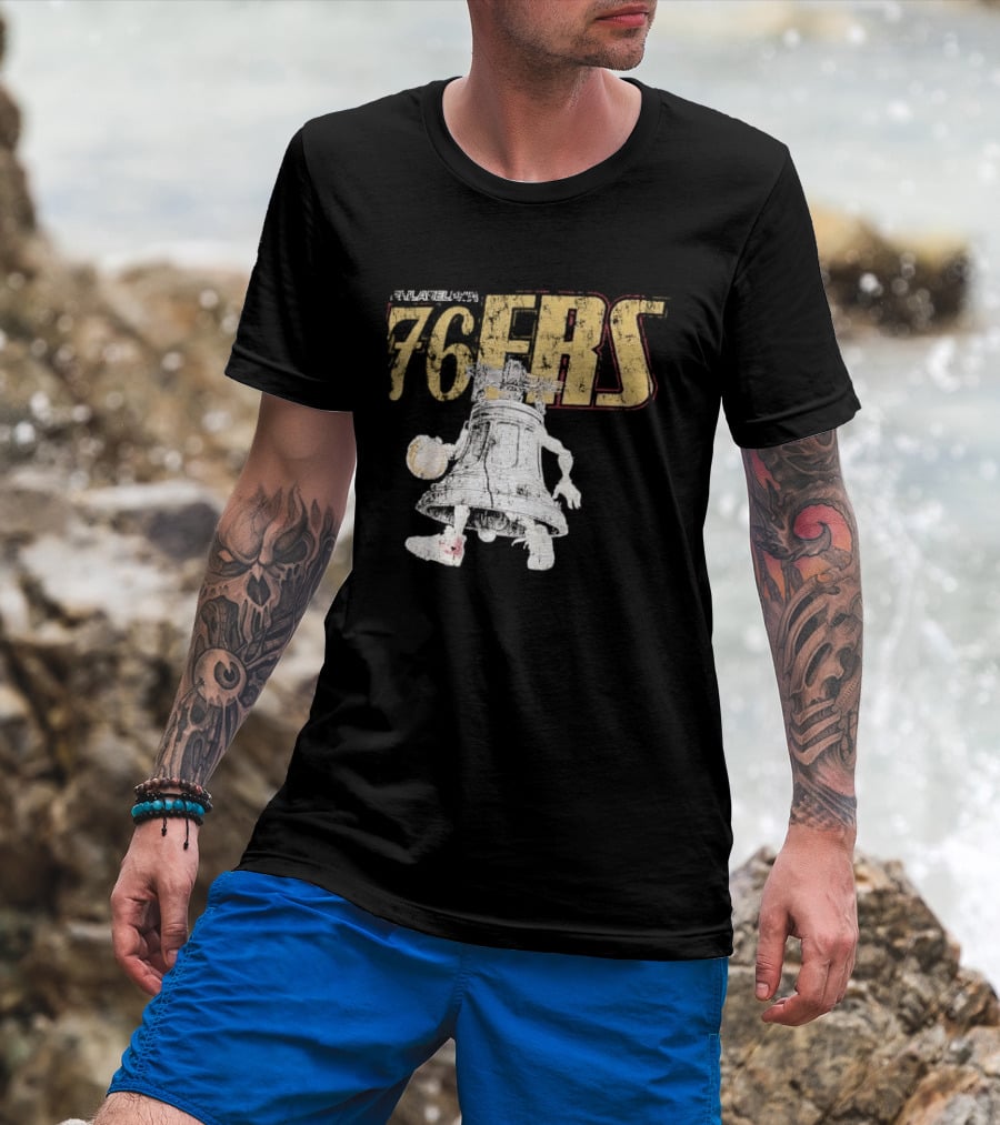 Philadelphia 76ers Distressed Liberty Bell Dribbling Basketball T-Shirt