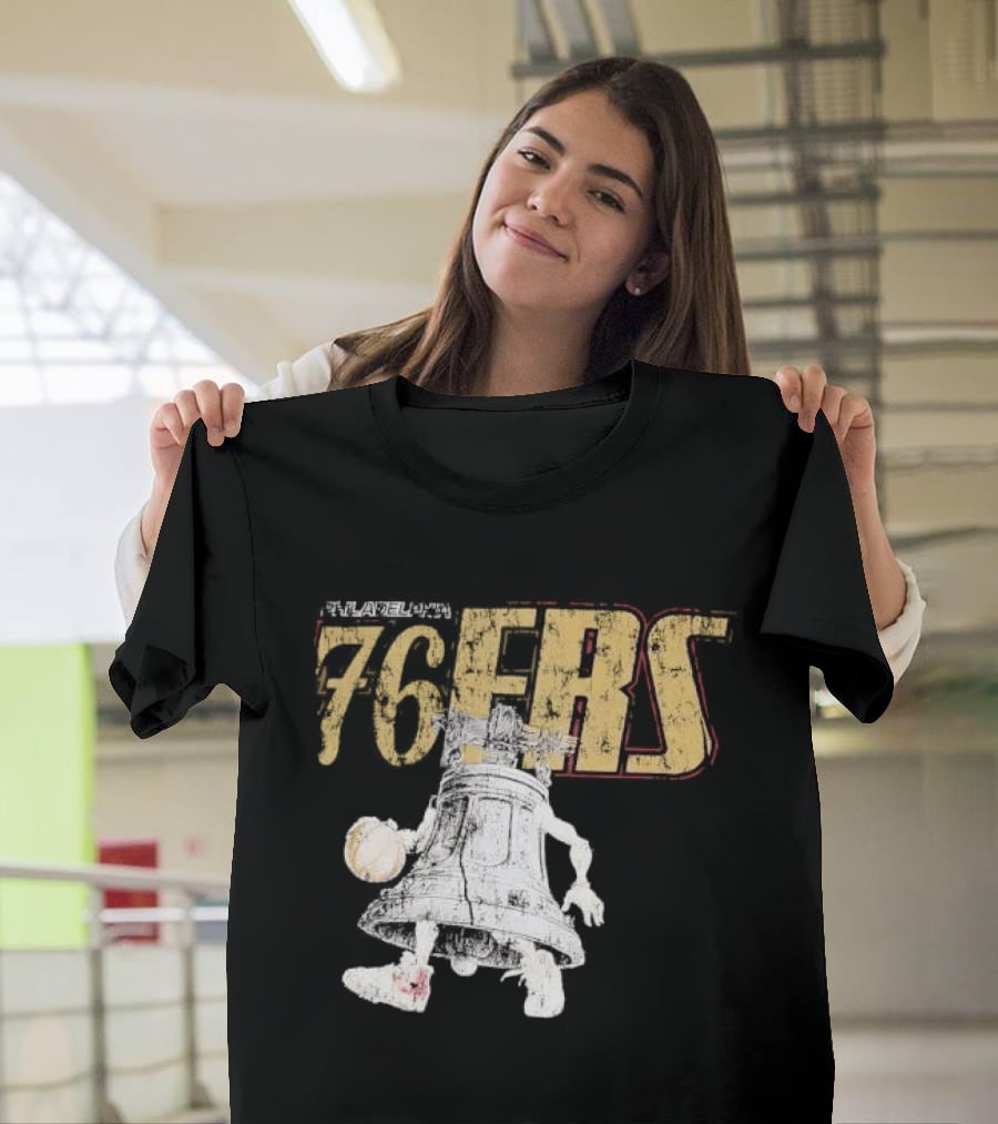 Philadelphia 76ers Distressed Liberty Bell Dribbling Basketball T-Shirt