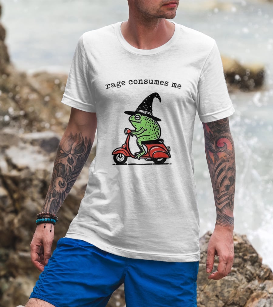 Rage Consumes Me Angry Wizard Frog Riding Scooter T-Shirt