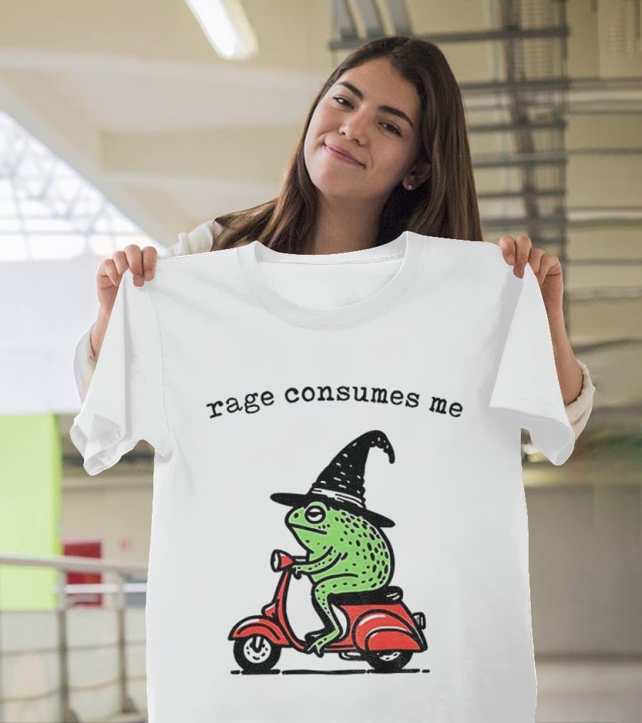 Rage Consumes Me Angry Wizard Frog Riding Scooter T-Shirt
