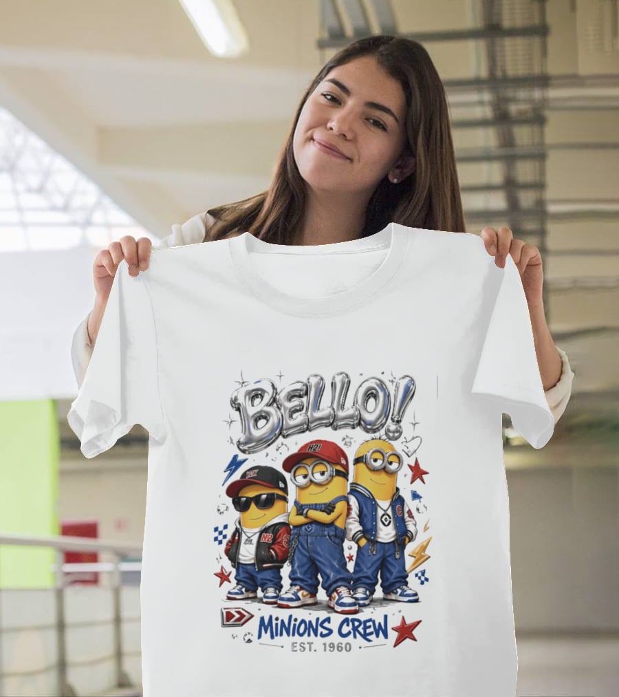 Bello Minions Crew Est 1960 Hip Hop Style Graphic With Stars And Lightning Bolts T-Shirt