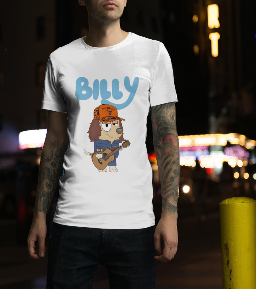 Billy Roy Electric Boomer Character With Guitar And Hat T-Shirt