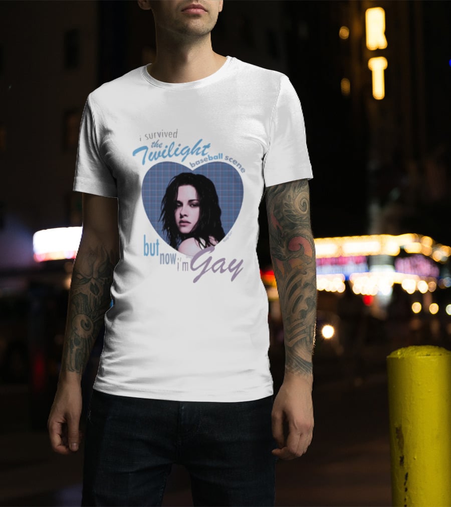 I Survived The Twilight Baseball Scene But Now I'm Gay Twilight Baseball Scene With Iconic Character In Heart Frame T-Shirt