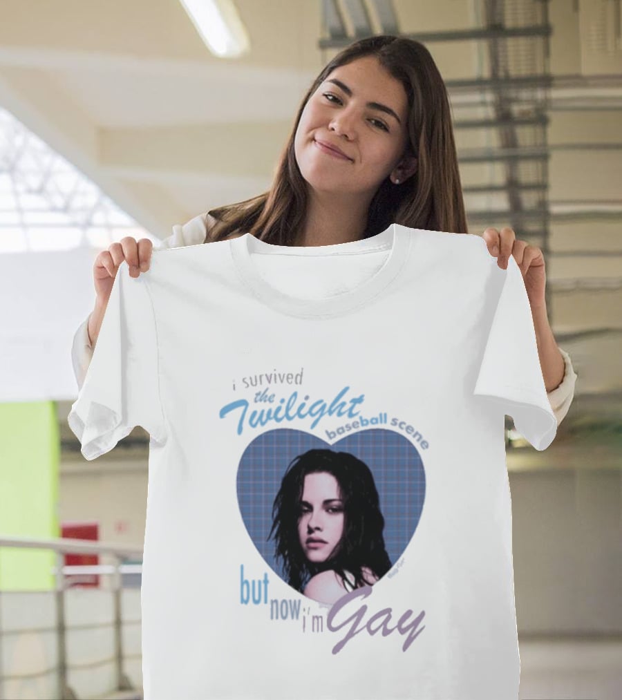 I Survived The Twilight Baseball Scene But Now I'm Gay Twilight Baseball Scene With Iconic Character In Heart Frame T-Shirt