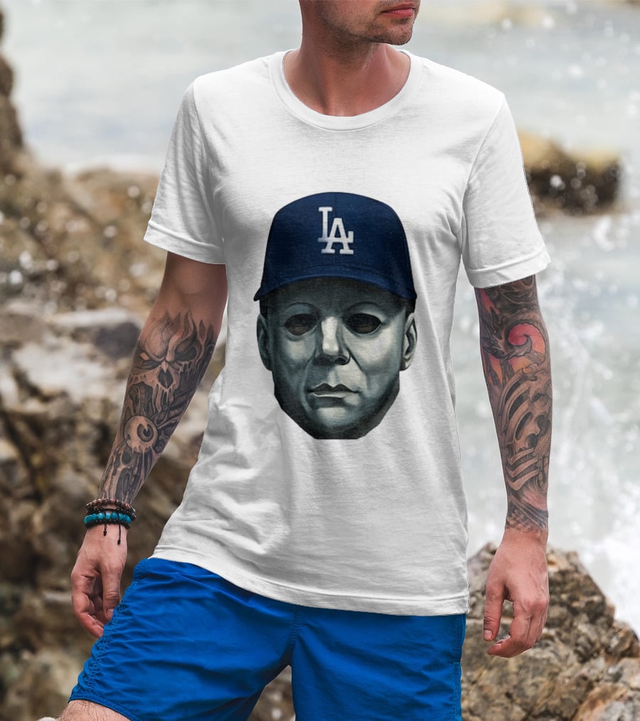 Michael Myers LA Dodgers Cap Halloween Horror T-Shirt