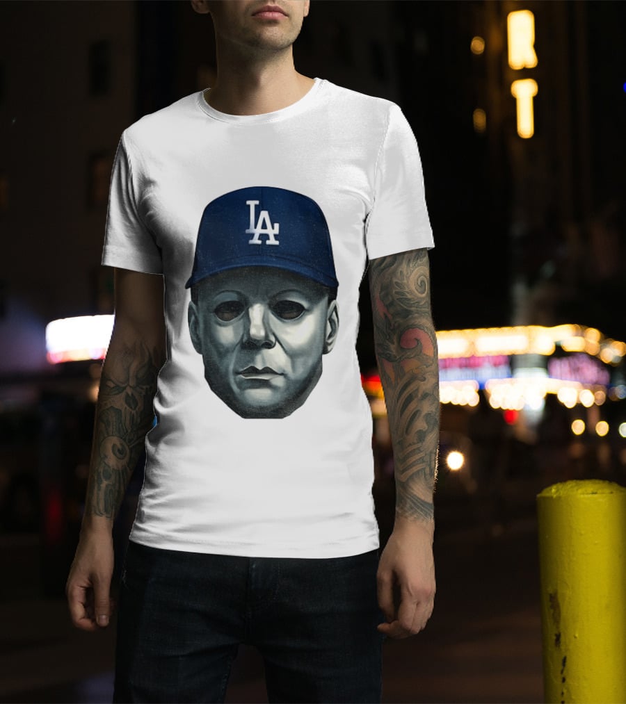 Michael Myers LA Dodgers Cap Halloween Horror T-Shirt