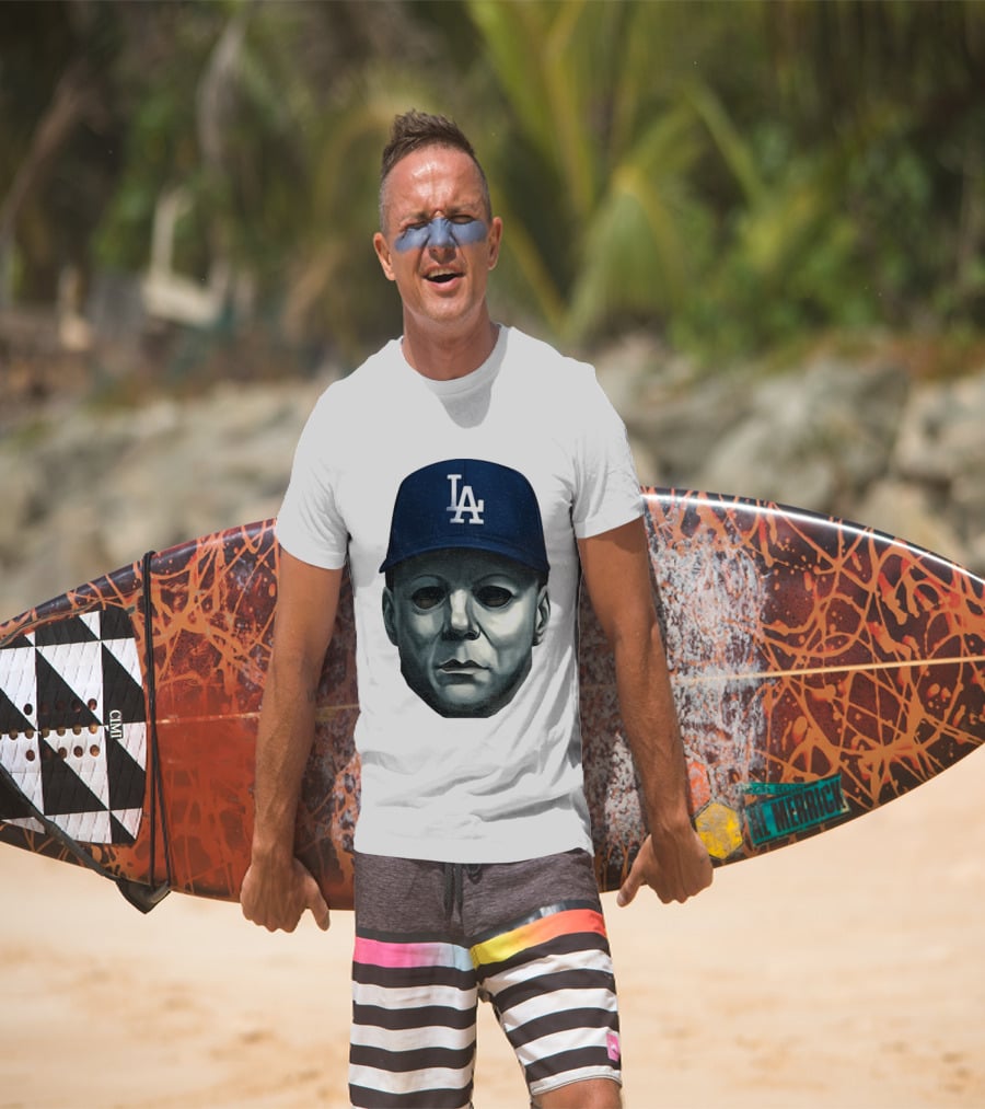 Michael Myers LA Dodgers Cap Halloween Horror T-Shirt