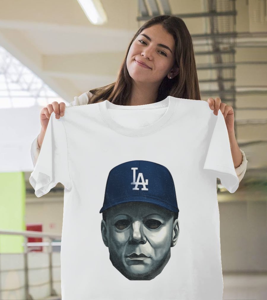 Michael Myers LA Dodgers Cap Halloween Horror T-Shirt