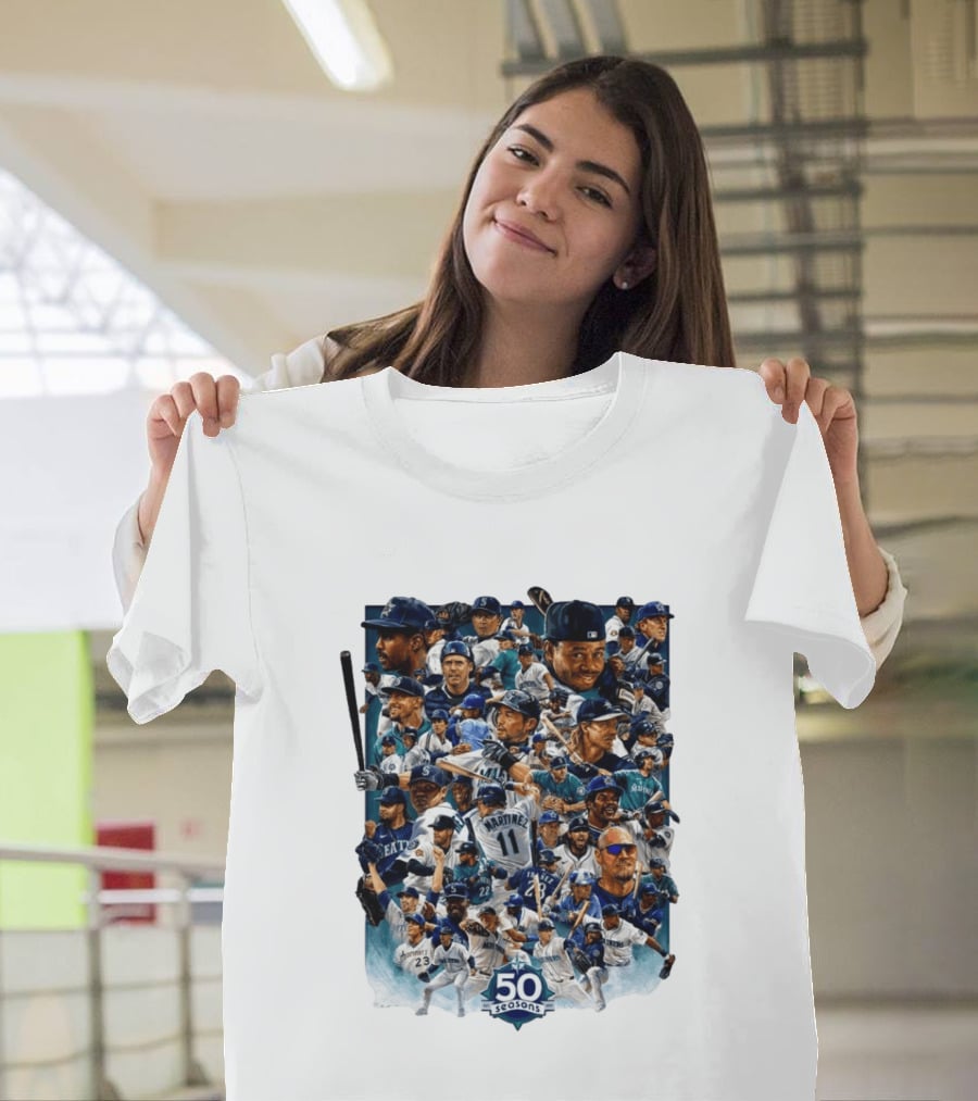 Seattle Mariners 50 Seasons Collage MLB Players Legends And Moments T-Shirt