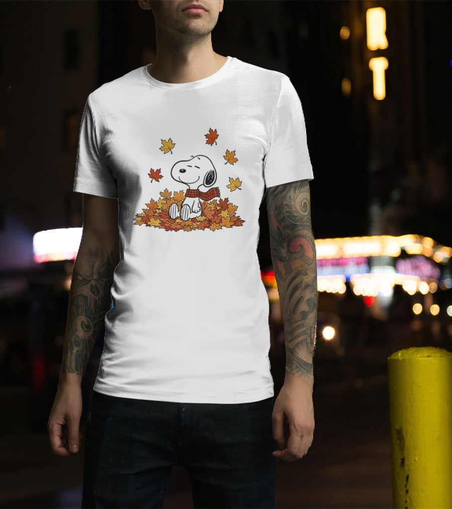 Snoopy Peanuts Autumn Leaves Fall Sitting Relaxing Scarf T-Shirt