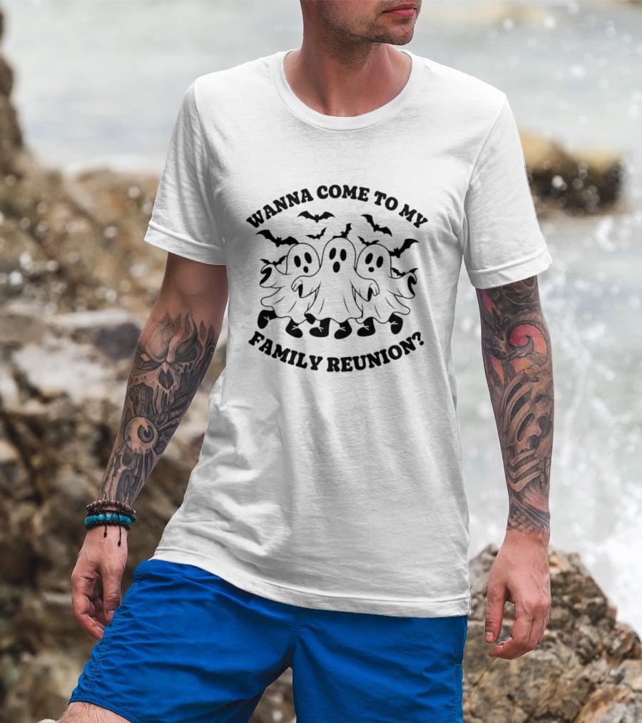 Wanna Come To My Family Reunion Ghost Halloween Bats T-Shirt