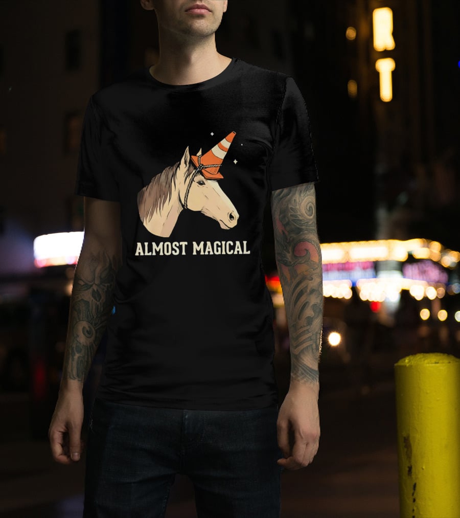 Almost Magical Horse With Traffic Cone Hat T-Shirt