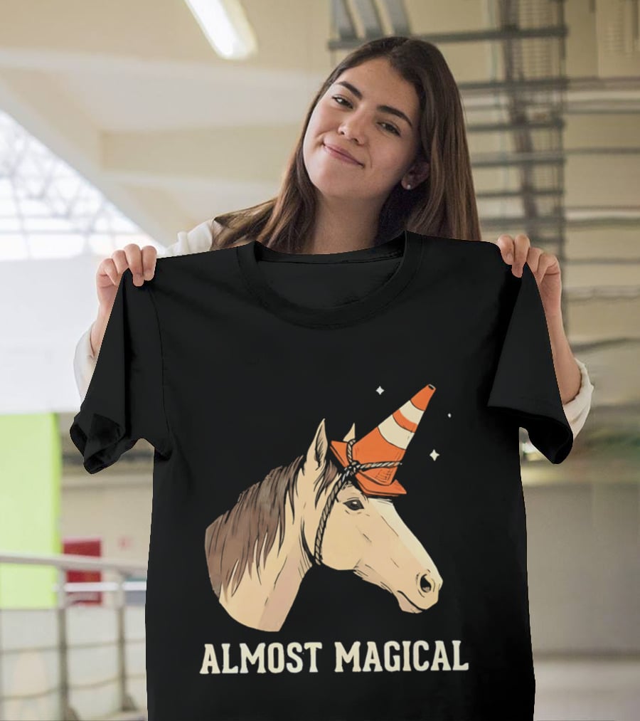 Almost Magical Horse With Traffic Cone Hat T-Shirt