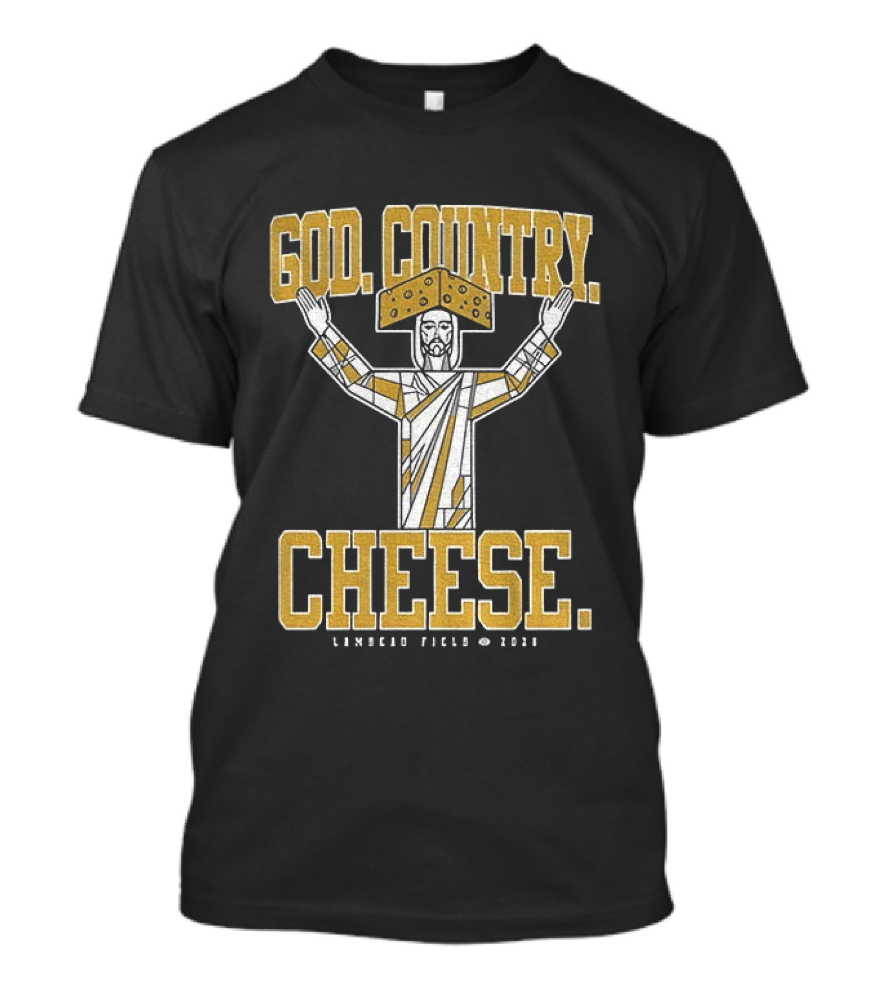 God Country Cheese Lambeau Field 2026 Jesus Statue Wearing Cheesehead T-Shirt