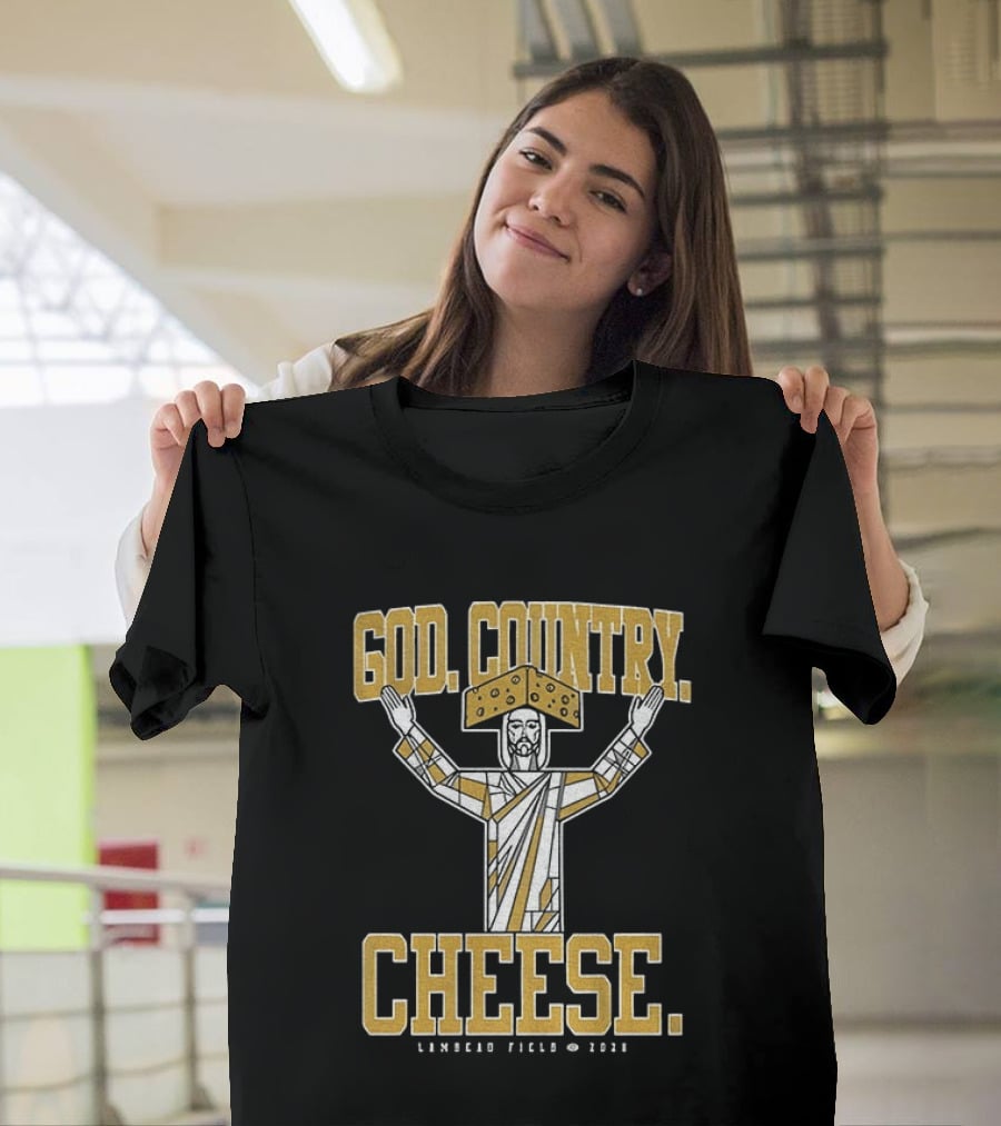 God Country Cheese Lambeau Field 2026 Jesus Statue Wearing Cheesehead T-Shirt