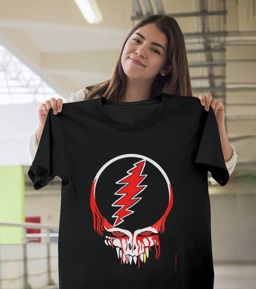 Grateful Dead Steal Your Face Skull Lightning Punk Rock Red White T-Shirt