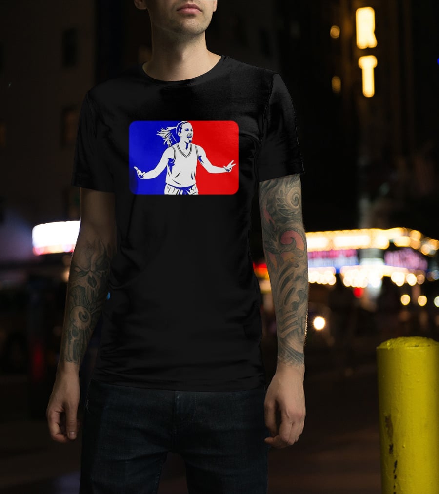 Caitlin Clark Basketball Player Silhouette In Iconic Red And Blue T-Shirt