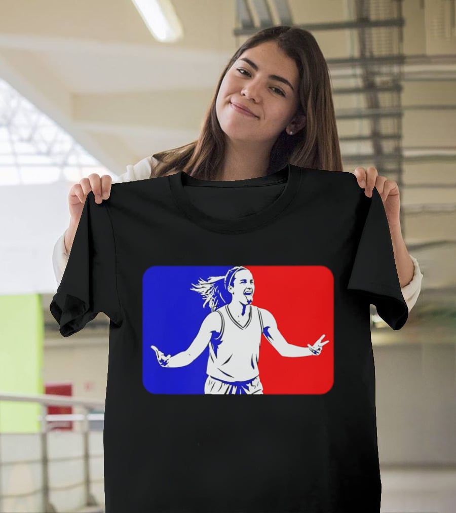 Caitlin Clark Basketball Player Silhouette In Iconic Red And Blue T-Shirt