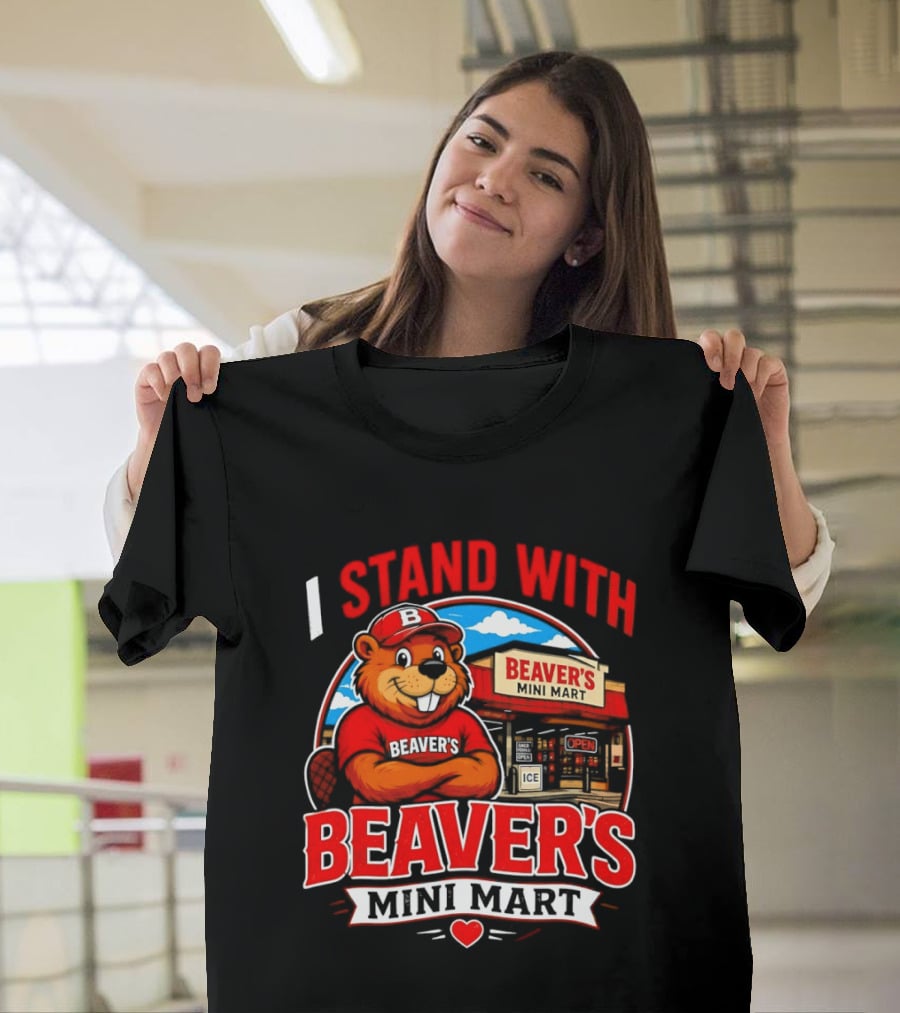I Stand With Beaver's Mini Mart Cartoon Character Storefront T-Shirt
