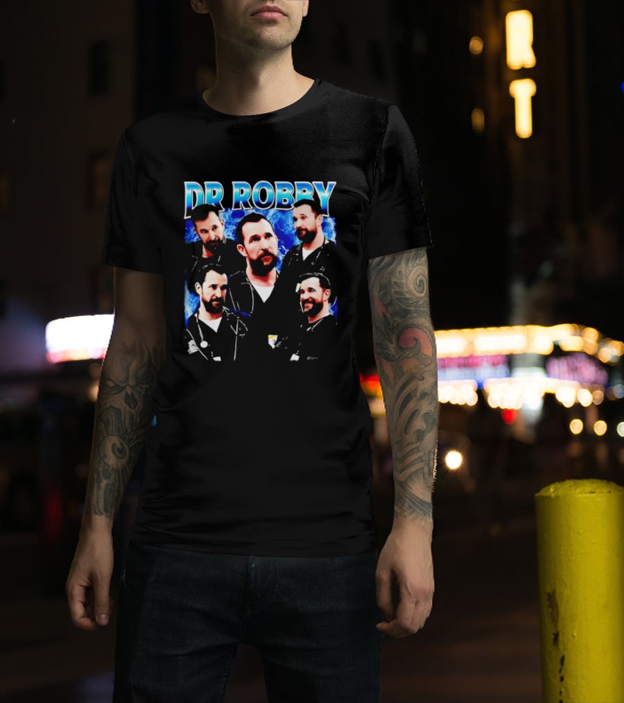 Dr Robby Bearded Male Doctor Scrubs Stethoscope Photo Collage T-Shirt