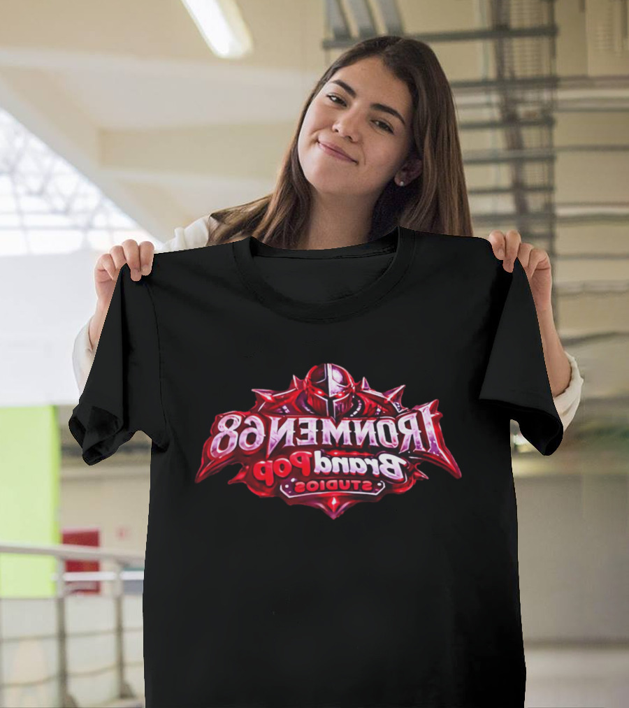 Ironmen 68 Brand Pop Studios Armored Knight Helmet Red Glowing Eyes T-Shirt