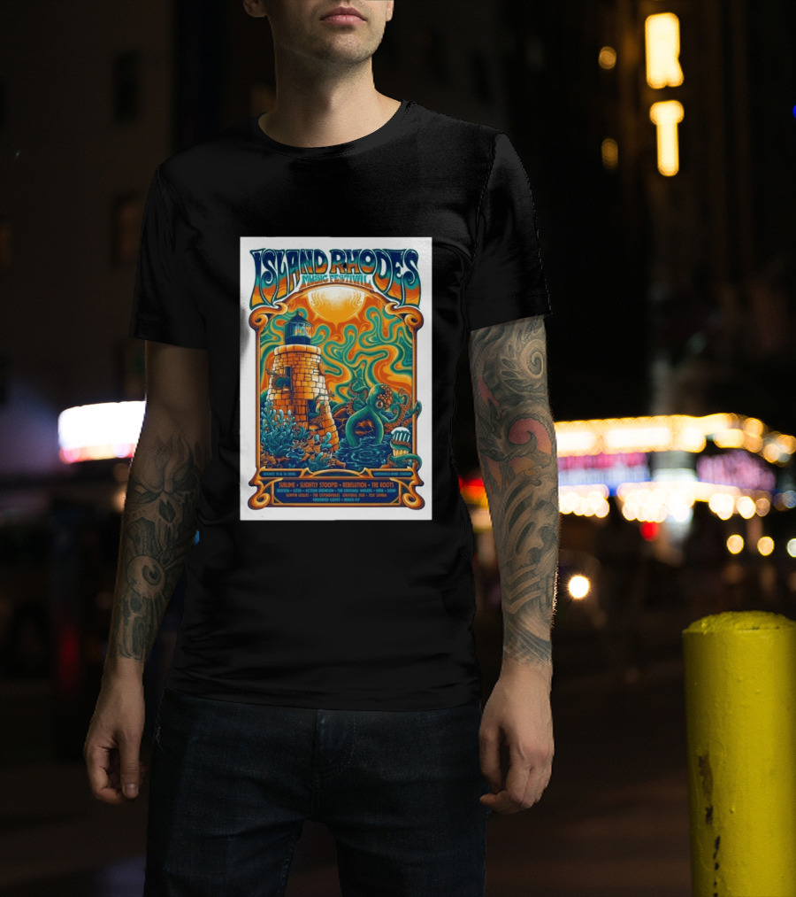 Island Rhodes Music Festival 2026 Lighthouse Octopus Art Pawtucket Rhode Island Sublime Slightly Stoopid August 15 16 T-Shirt