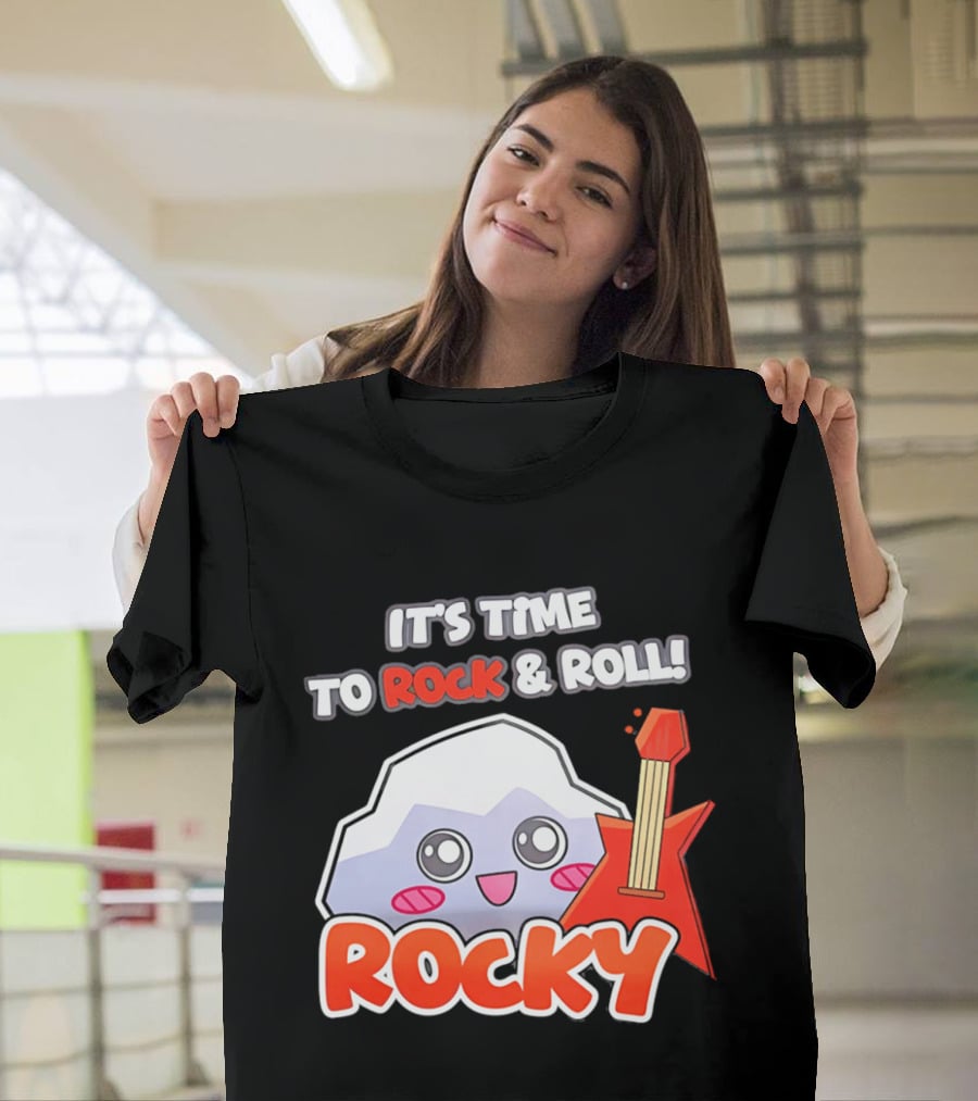 It's Time To Rock And Roll Rocky Rock With Guitar Cute Cartoon T-Shirt