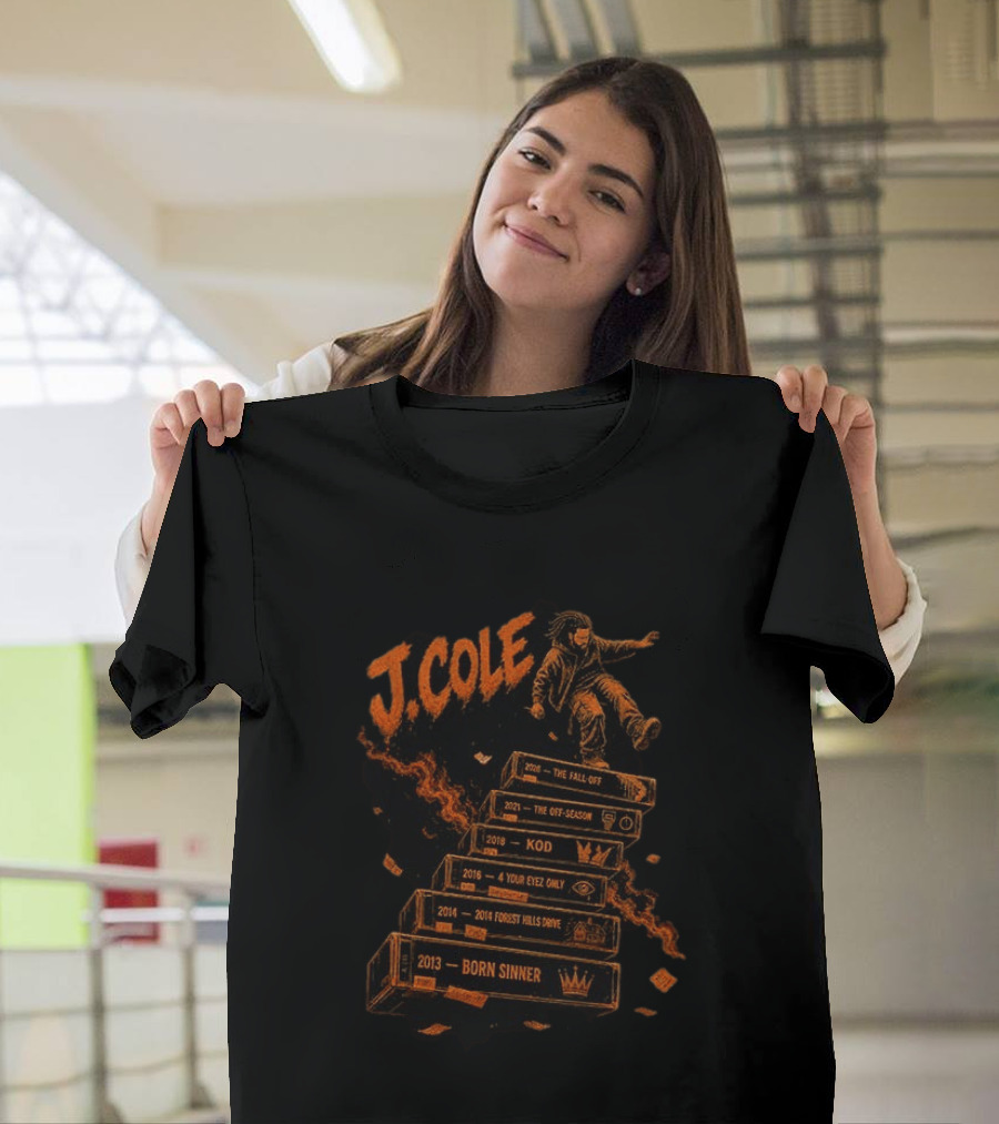 J Cole The Fall Off Tour 2013 Born Sinner 2014 Forest Hills Drive 2016 4 Your Eyez Only KOD 2021 The Off Season Hip Hop Rap Music T-Shirt
